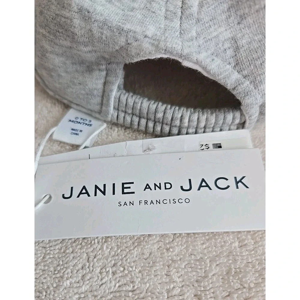 Janie and Jack Baby Cap Hat Size 0/3M Grey/White Cotton With‎ A Embroidered Duck